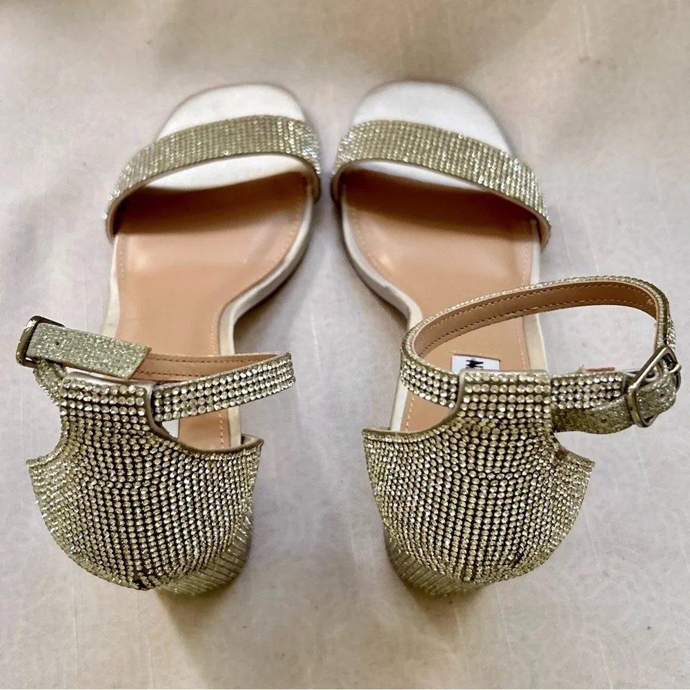Steve Madden Spark Silver Size 9 Sandals Rhinestone Strappy Heels Ankle Strap